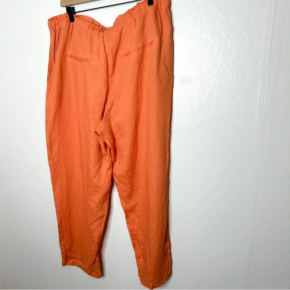 MNG Mango Vibrant Orange 100% Linen Casual Pull On Beach Pants‎ Plus Size XXL